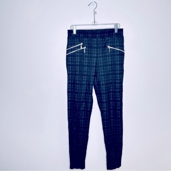 Jospeh Ribkoff Pull On Skinny Trousers Zippers Purple and Black Plaid Size 8 - Picture 1 of 6